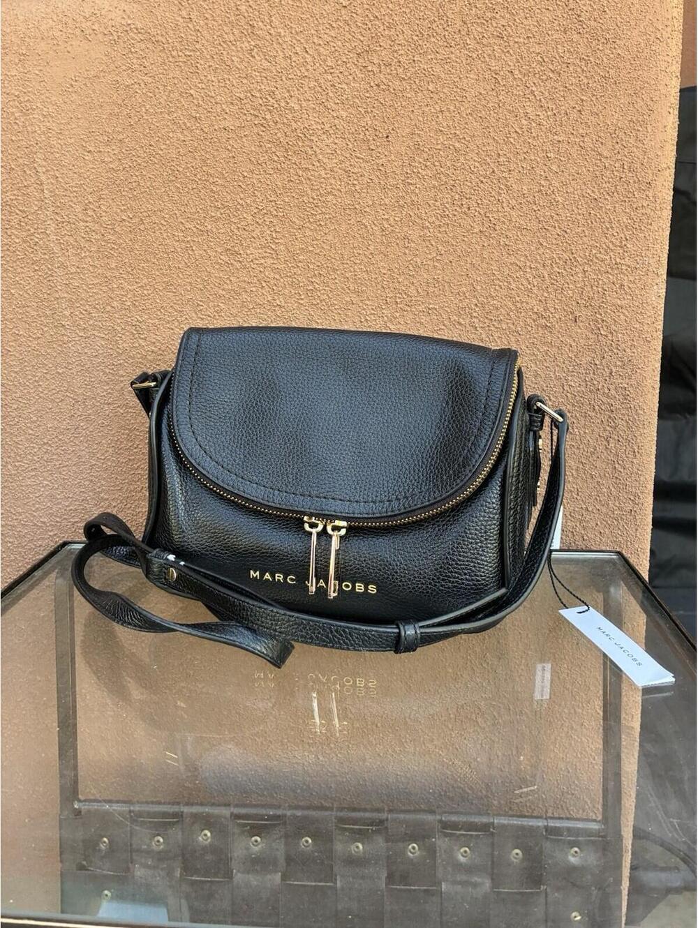 NWT Marc Jacobs The Groove Mini Messenger Crossbody Black Leather Gold